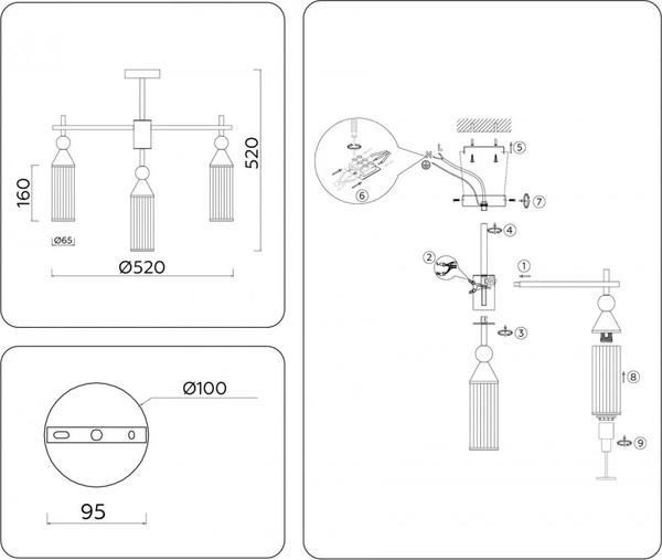 Изображение товара Люстра Ambrella LH55256/5 BK/BS/CL (черный/латунь/прозрачный)