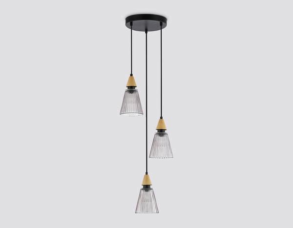Изображение товара Люстра Ambrella LH58112/3 BK/LW/SM (черный/светлое дерево/дымчатый)