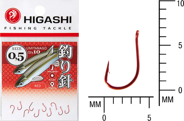 Изображение товара Набор крючков рыболовных Higashi Umitanago Ringed #0.5 Red / 03680