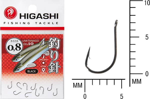 Изображение товара Набор крючков рыболовных Higashi Umitanago Ringed #0.8 Black / 03683