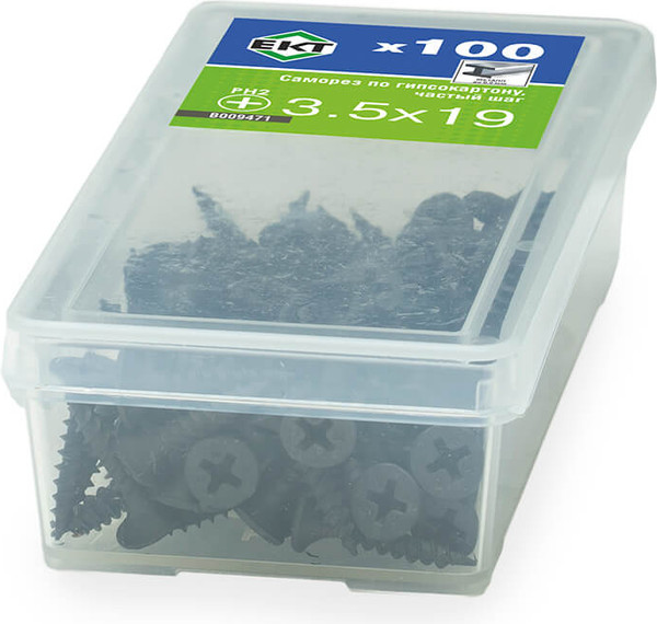 Изображение товара Саморез ЕКТ Для гипсокартона 3.5х19 частый шаг / B009471 (100шт, фосфатированный)