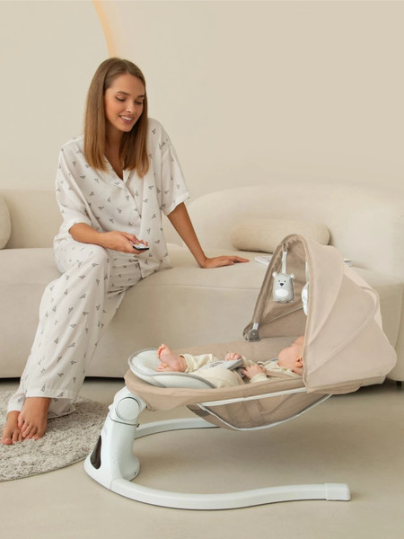 Изображение товара Детский шезлонг Amarobaby Funny Swing / AB24-22FUN/03 (бежевый)