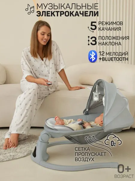 Изображение товара Детский шезлонг Amarobaby Funny Swing / AB24-22FUN/11 (серый)