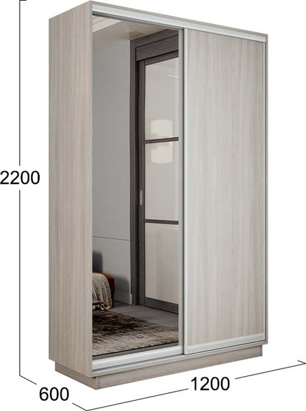Изображение товара Шкаф-купе ТриЯ Румер-2 СШК 3.120.60-11.13 2-х дверный (ясень шимо светлый/ясень шимо светлый/зеркало)