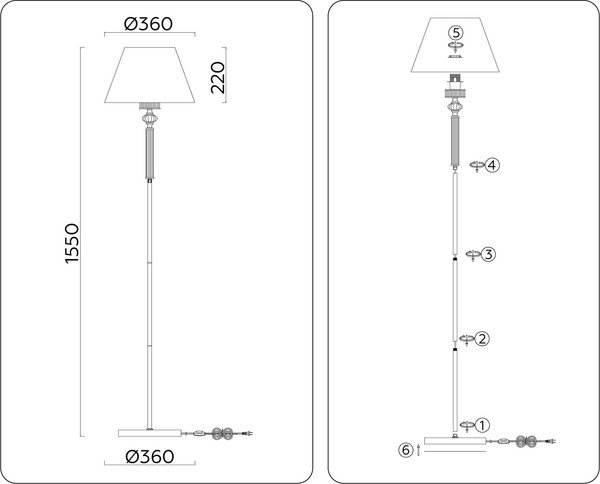 Изображение товара Торшер Ambrella LH71008 BN/WH (никель/белый)