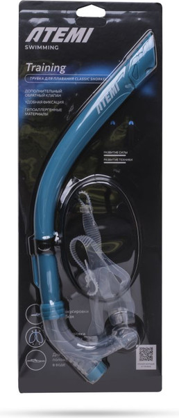 Изображение товара Трубка для плавания Atemi Classic Snorkel / TCS1GN (бирюзовый)
