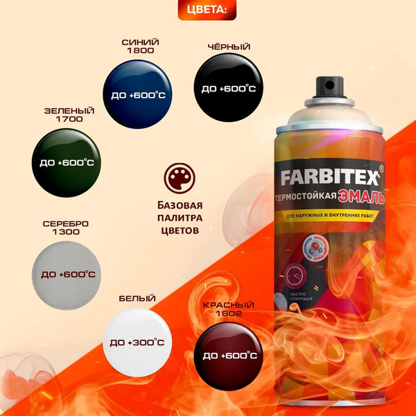 Изображение товара Эмаль Farbitex термостойкая №1700 (520мл, зеленый)