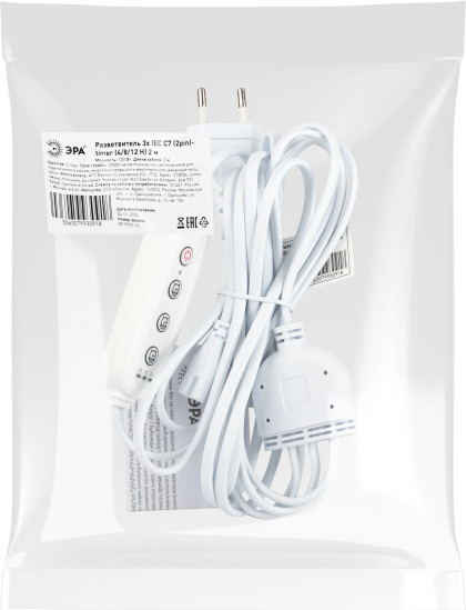 Изображение товара Кабель для фитосветильника ЭРА 3x IEC C7 2pin 2m+timer / Б0066933