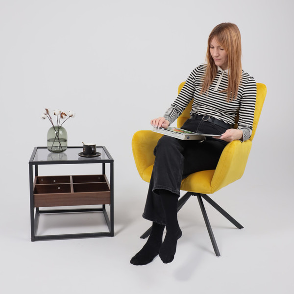 Изображение товара Кресло мягкое AksHome Colorado New поворотное (желтый велюр HCJ-20/черный)