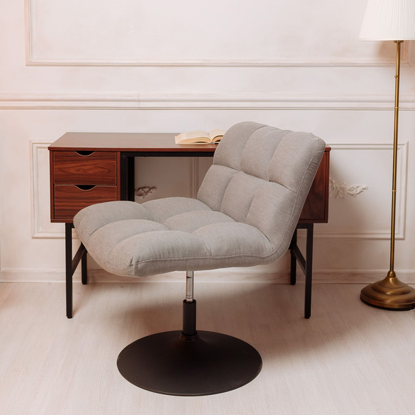 Изображение товара Кресло мягкое AksHome Grande поворотное (серая ткань Linen Fabric-11/черный)