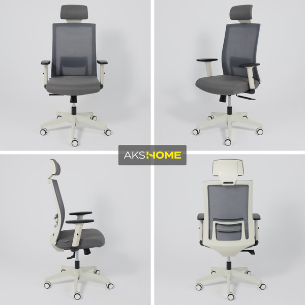 Изображение товара Кресло офисное AksHome Arcus (серая сетка/ткань/белый полиамид)