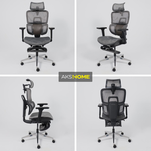 Изображение товара Кресло офисное AksHome Enigma (серая сетка/алюминий/с подставкой для ног)