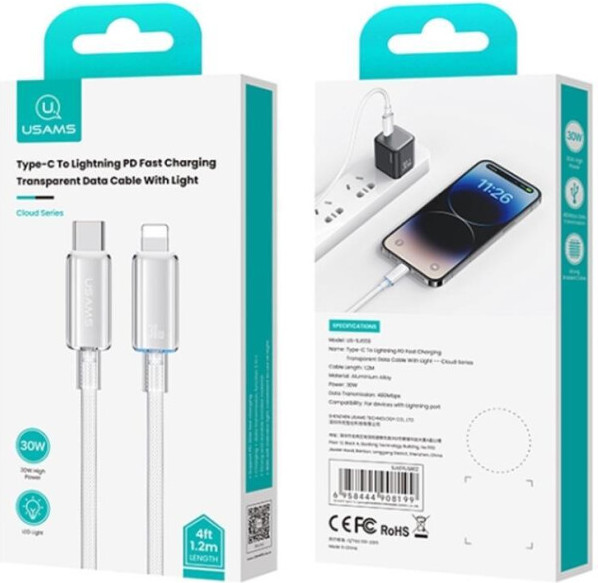 Изображение товара Кабель Usams Cloud US-SJ659 Type-C-Lightning (1.2м, белый)