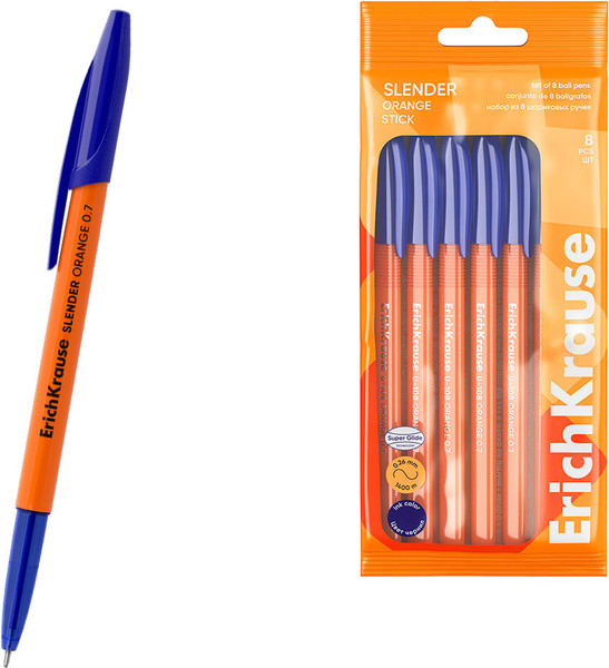 Изображение товара Набор шариковых ручек Erich Krause Slender Stick Orange 0.7 Super Glide Technology / 63680 (8шт)