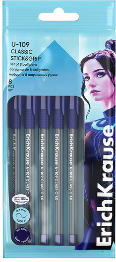 Изображение товара Набор шариковых ручек Erich Krause U-109 Stick&Grip Classic 1.0 Ultra Glide Technology / 63682 (8шт)