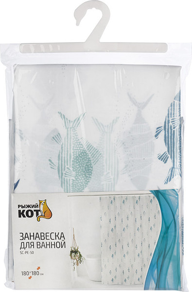 Изображение товара Шторка-занавеска для ванны Рыжий кот Рыбки полные вертикальные SC-PE-50 / 108996