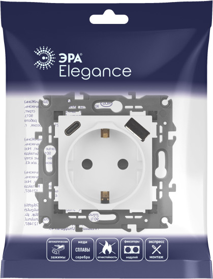 Изображение товара Розетка ЭРА Elegance 14-4108-01 2P+E 16A-250В / Б0067736 (белый)