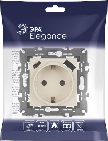 Изображение товара Розетка ЭРА Elegance 14-4108-02 2P+E 16A-250В / Б0067725 (слоновая кость)