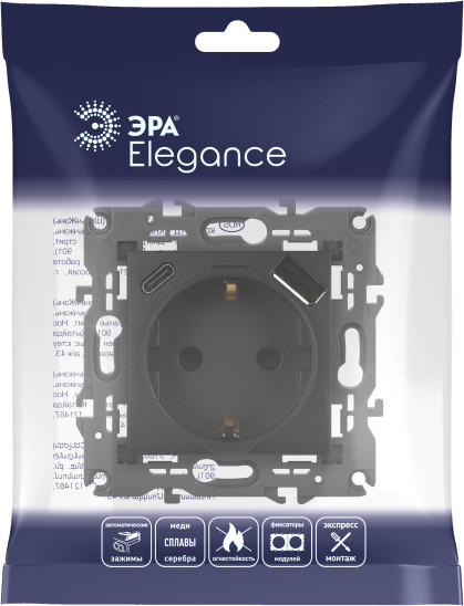 Изображение товара Розетка ЭРА Elegance 14-4108-05 2P+E 16A-250В / Б0067724 (антрацит)