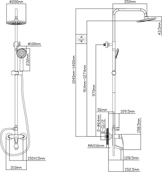 Изображение товара Душевая система со смесителем AV Engineering AVURS16-A120-335