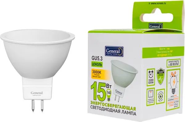 Изображение товара Лампа General Lighting GLDEN-MR16-15-230-GU5.3-3000 / 661070