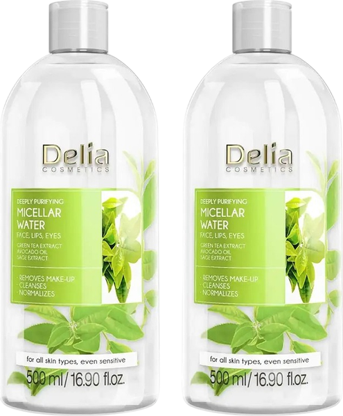Изображение товара Мицеллярная вода Delia Cosmetics Глубоко очищающая с экстрактом зеленого чая (2x500мл)