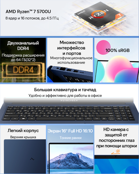 Изображение товара Ноутбук Maibenben M657 (M6571SF0LURE0)