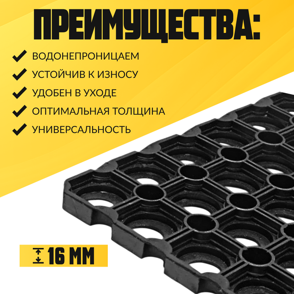 Изображение товара Коврик грязезащитный Sundays Home Ячейка 100x200x1.6см / 93682 (черный)