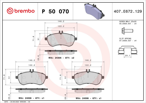 Изображение товара Тормозные колодки Brembo P50070