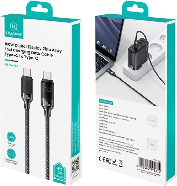 Изображение товара Кабель Usams HX Series SJ742 Type-C-Type-C (1.2м, черный)