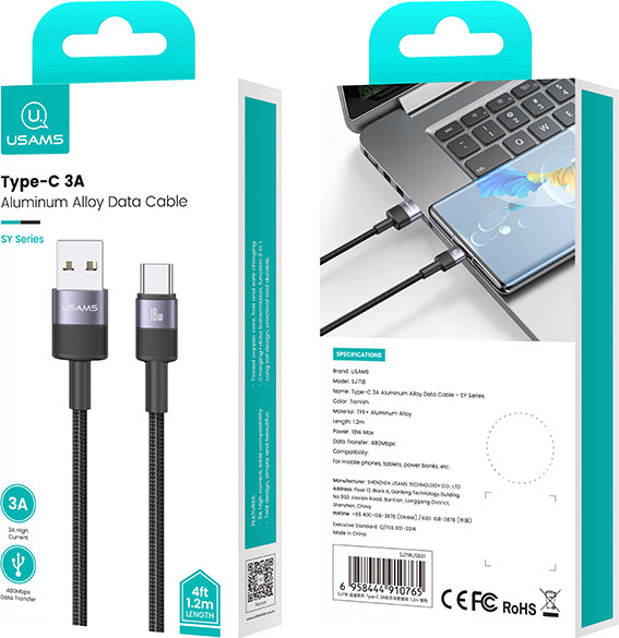 Изображение товара Кабель Usams SY Series SJ718 Type-C (1.2м, черный)