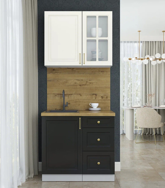 Изображение товара Кухонный гарнитур Интерлиния Мила Шато 0.9А (белый/черный/дуб бунратти)