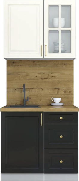 Изображение товара Кухонный гарнитур Интерлиния Мила Шато 0.9А (белый/черный/дуб бунратти)