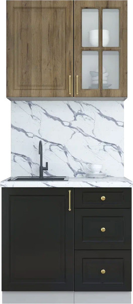 Изображение товара Кухонный гарнитур Интерлиния Мила Шато 0.9А (дуб вотан/черный/белый гранит)