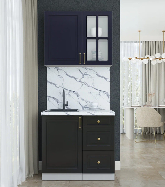 Изображение товара Кухонный гарнитур Интерлиния Мила Шато 0.9А (индиго/черный/белый гранит)