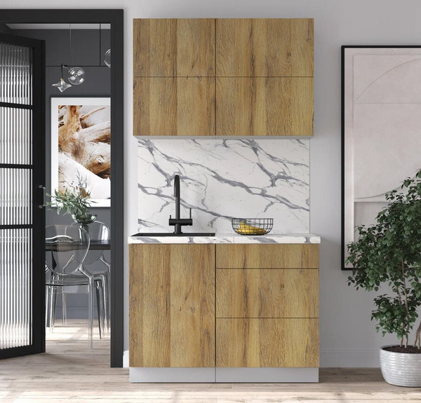 Изображение товара Кухонный гарнитур Интерлиния Мила Шато 1.1А (дуб вотан/дуб вотан/белый гранит)