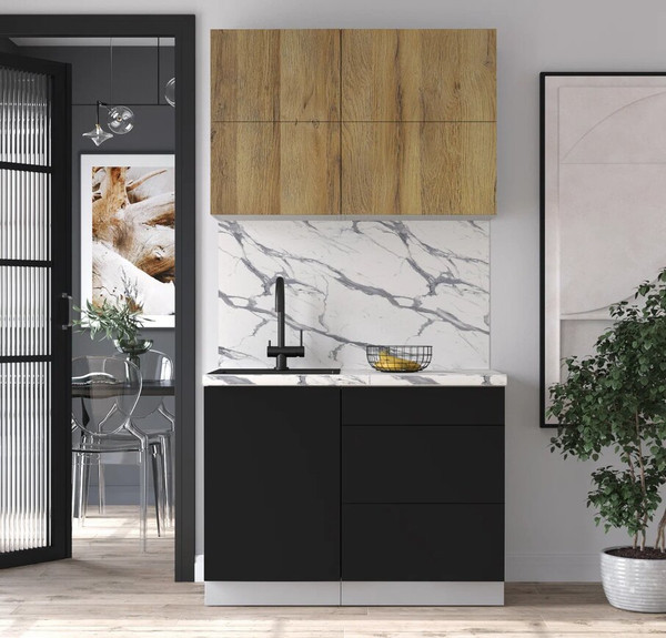 Изображение товара Кухонный гарнитур Интерлиния Мила Шато 1.1А (дуб вотан/черный/белый гранит)