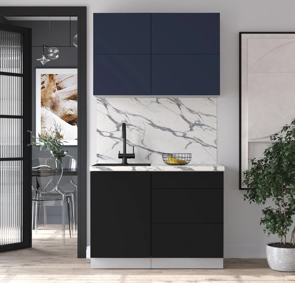 Изображение товара Кухонный гарнитур Интерлиния Мила Шато 1.1А (индиго/черный/белый гранит)