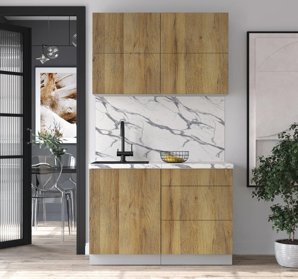 Изображение товара Кухонный гарнитур Интерлиния Мила Шато 1.2А (дуб вотан/дуб вотан/белый гранит)