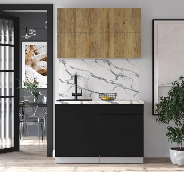 Изображение товара Кухонный гарнитур Интерлиния Мила Шато 1.2А (дуб вотан/черный/белый гранит)