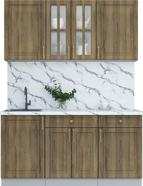 Изображение товара Кухонный гарнитур Интерлиния Мила Шато 1.6А (дуб вотан/дуб вотан/белый гранит)