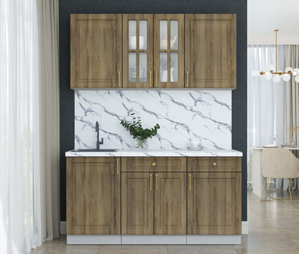 Изображение товара Кухонный гарнитур Интерлиния Мила Шато 1.6А (дуб вотан/дуб вотан/белый гранит)