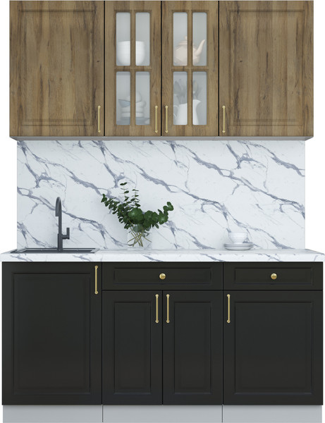 Изображение товара Кухонный гарнитур Интерлиния Мила Шато 1.6А (дуб вотан/черный/белый гранит)