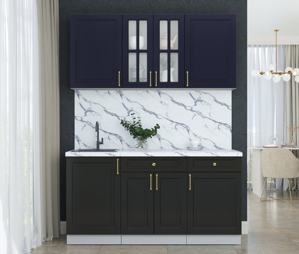 Изображение товара Кухонный гарнитур Интерлиния Мила Шато 1.6А (индиго/черный/белый гранит)