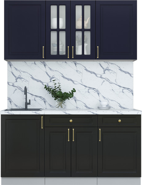 Изображение товара Кухонный гарнитур Интерлиния Мила Шато 1.6А (индиго/черный/белый гранит)