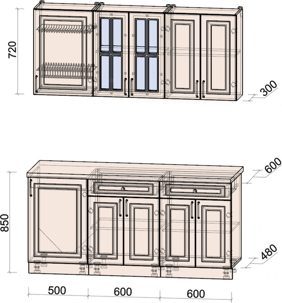 Изображение товара Кухонный гарнитур Интерлиния Мила Шато 1.7А (дуб вотан/дуб вотан/белый гранит)
