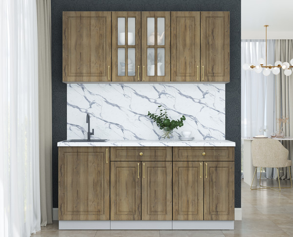 Изображение товара Кухонный гарнитур Интерлиния Мила Шато 1.7А (дуб вотан/дуб вотан/белый гранит)