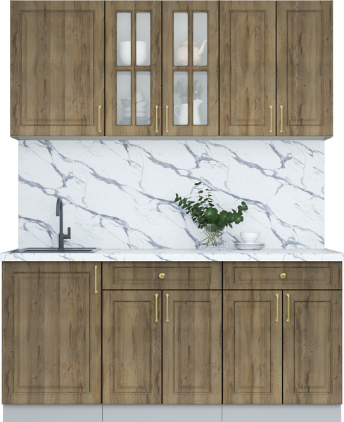 Изображение товара Кухонный гарнитур Интерлиния Мила Шато 1.7А (дуб вотан/дуб вотан/белый гранит)