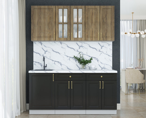 Изображение товара Кухонный гарнитур Интерлиния Мила Шато 1.7А (дуб вотан/черный/белый гранит)