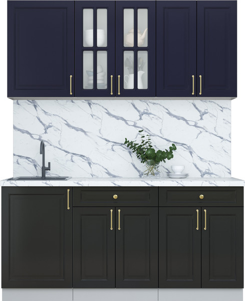 Изображение товара Кухонный гарнитур Интерлиния Мила Шато 1.7А (индиго/черный/белый гранит)